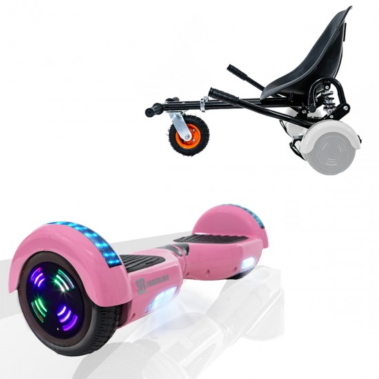 Elektromos Hoverboard GoKart Szett Lengéscsillapítókkal, 6.5 colos, Regular Pink Junior, Standard Hatótávolság, Fekete HoverKart Lengéscsillapítókkal, Smart Balance