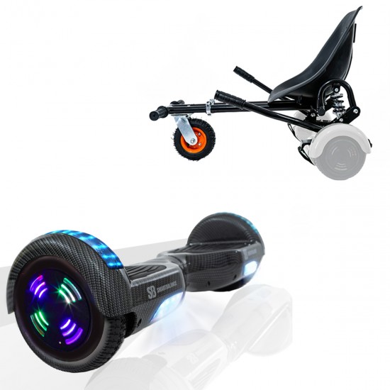 Elektromos Hoverboard GoKart Szett Lengéscsillapítókkal, 6.5 colos, Regular Carbon Junior, Standard Hatótávolság, Fekete HoverKart Lengéscsillapítókkal, Smart Balance