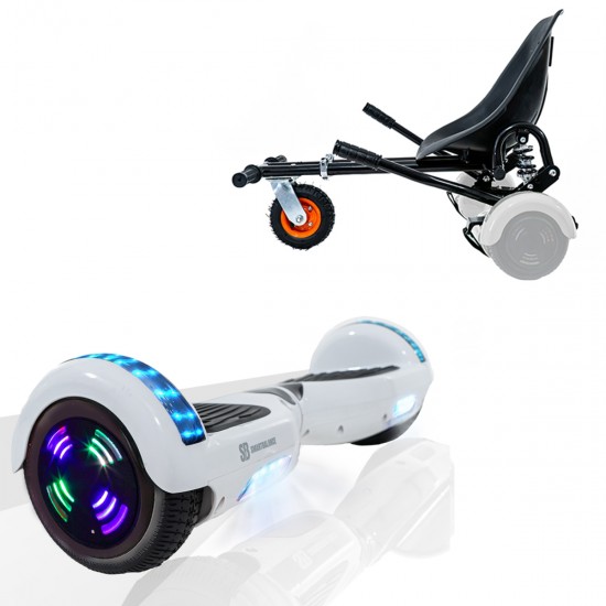 Elektromos Hoverboard GoKart Szett Lengéscsillapítókkal, 6.5 colos, Regular White Pearl Junior, Standard Hatótávolság, Fekete HoverKart Lengéscsillapítókkal, Smart Balance