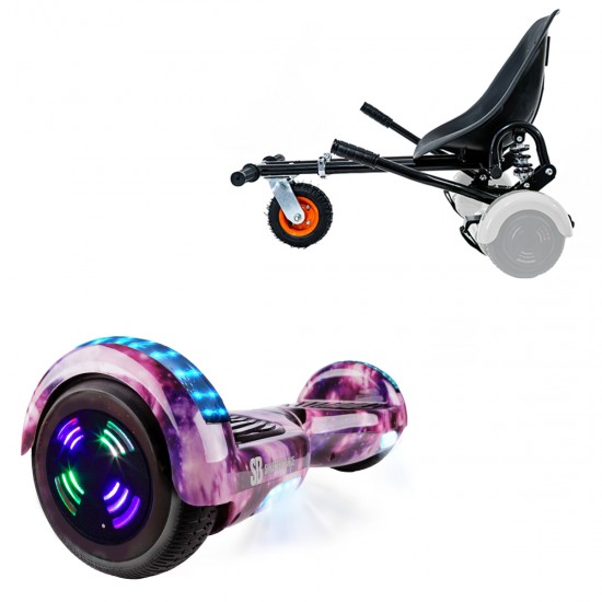 Elektromos Hoverboard GoKart Szett Lengéscsillapítókkal, 6.5 colos, Regular Galaxy Pink Junior, Standard Hatótávolság, Fekete HoverKart Lengéscsillapítókkal, Smart Balance