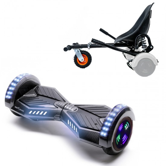 Elektromos Hoverboard GoKart Szett Lengéscsillapítókkal, 6.5 colos, Transformers Carbon Junior, Standard Hatótávolság, Fekete HoverKart Lengéscsillapítókkal, Smart Balance
