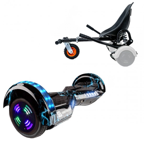 Elektromos Hoverboard GoKart Szett Lengéscsillapítókkal, 6.5 colos, Transformers Thunderstorm Blue Junior, Standard Hatótávolság, Fekete HoverKart Lengéscsillapítókkal, Smart Balance