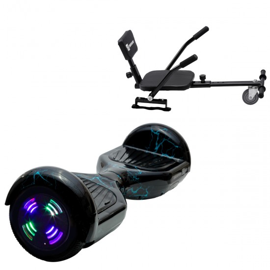 Elektromos Hoverboard csomag Komfortos Üléssel, 6.5 colos, Regular Thunderstorm Blue Junior, Standard Hatótávolság, Fekete Szivacsos ülés, Smart Balance