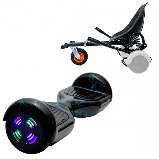 Elektromos Hoverboard GoKart Szett Lengéscsillapítókkal, 6.5 colos, Regular Thunderstorm Blue Junior, Standard Hatótávolság, Fekete HoverKart Lengéscsillapítókkal, Smart Balance