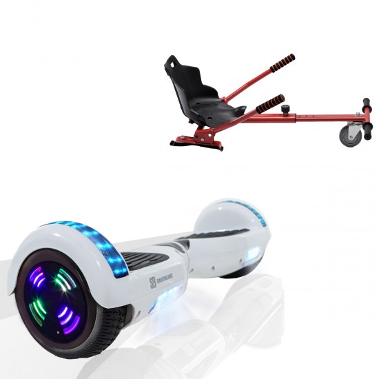 Elektromos Hoverboard Standard GoKart Szett, 6.5 colos, Regular White Pearl Junior, Standard Hatótávolság, és Piros Hoverkart, Smart Balance