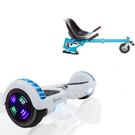 Elektromos Hoverboard GoKart Szett Lengéscsillapítókkal, 6.5 colos, Regular White Pearl Junior, Standard Hatótávolság, Kék HoverKart Lengéscsillapítókkal, Smart Balance