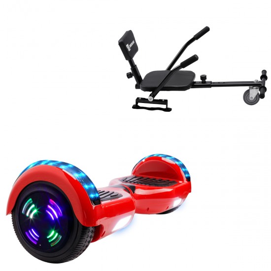 Elektromos Hoverboard csomag Komfortos Üléssel, 6.5 colos, Regular Red Junior, Standard Hatótávolság, Fekete Szivacsos ülés, Smart Balance