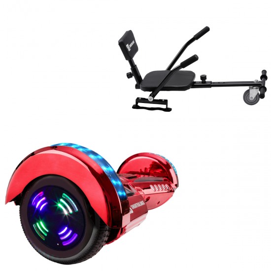 Elektromos Hoverboard csomag Komfortos Üléssel, 6.5 colos, Transformers ElectroRed Junior, Standard Hatótávolság, Fekete Szivacsos ülés, Smart Balance