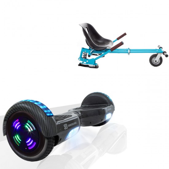 Elektromos Hoverboard GoKart Szett Lengéscsillapítókkal, 6.5 colos, Regular Carbon Junior, Standard Hatótávolság, Kék HoverKart Lengéscsillapítókkal, Smart Balance