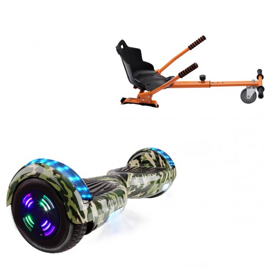 Elektromos Hoverboard Standard GoKart Szett, 6.5 colos, Regular Camouflage Green Junior, Standard Hatótávolság, és Narancs Hoverkart, Smart Balance