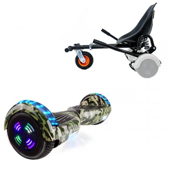 Elektromos Hoverboard GoKart Szett Lengéscsillapítókkal, 6.5 colos, Regular Camouflage Green Junior, Standard Hatótávolság, Fekete HoverKart Lengéscsillapítókkal, Smart Balance