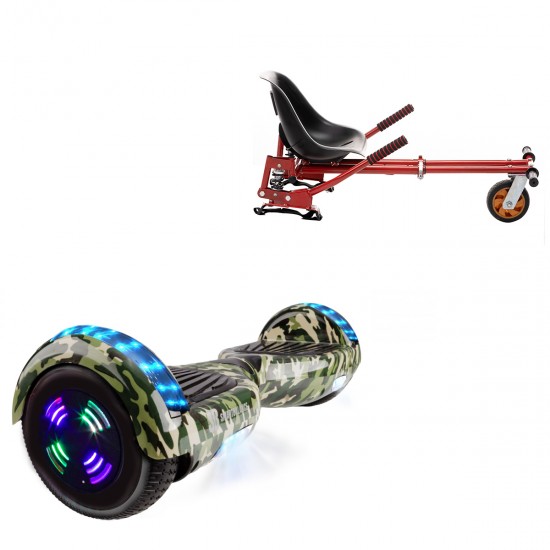Elektromos Hoverboard GoKart Szett Lengéscsillapítókkal, 6.5 colos, Regular Camouflage Green Junior, Standard Hatótávolság, Piros HoverKart Lengéscsillapítókkal, Smart Balance