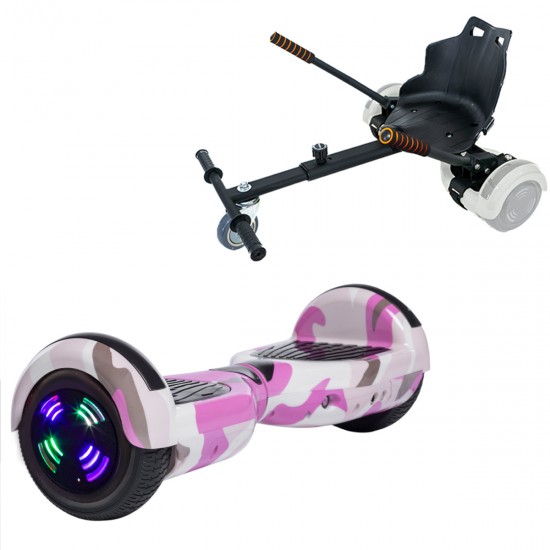 Elektromos Hoverboard Standard GoKart Szett, 6.5 colos, Regular Camouflage Pink Junior, Standard Hatótávolság, és Fekete Hoverkart, Smart Balance