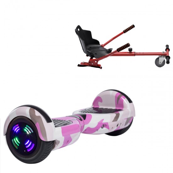 Elektromos Hoverboard Standard GoKart Szett, 6.5 colos, Regular Camouflage Pink Junior, Standard Hatótávolság, és Piros Hoverkart, Smart Balance