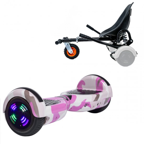 Elektromos Hoverboard GoKart Szett Lengéscsillapítókkal, 6.5 colos, Regular Camouflage Pink Junior, Standard Hatótávolság, Fekete HoverKart Lengéscsillapítókkal, Smart Balance