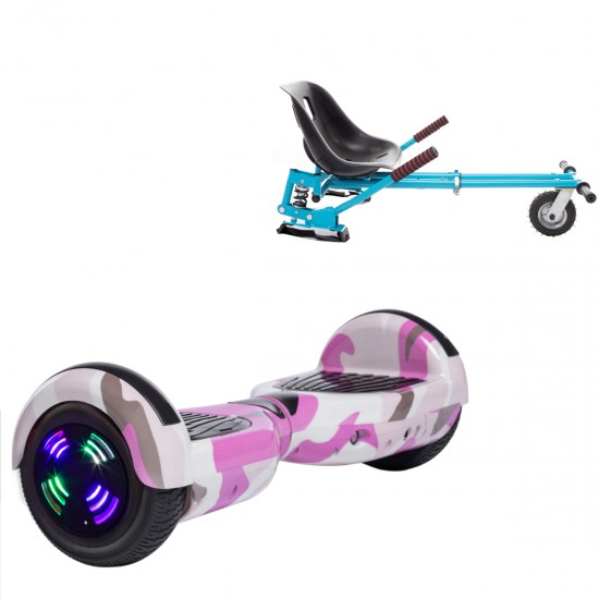 Elektromos Hoverboard GoKart Szett Lengéscsillapítókkal, 6.5 colos, Regular Camouflage Pink Junior, Standard Hatótávolság, Kék HoverKart Lengéscsillapítókkal, Smart Balance