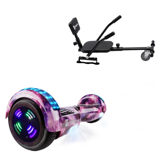 Elektromos Hoverboard csomag Komfortos Üléssel, 6.5 colos, Regular Galaxy Pink Junior, Standard Hatótávolság, Fekete Szivacsos ülés, Smart Balance