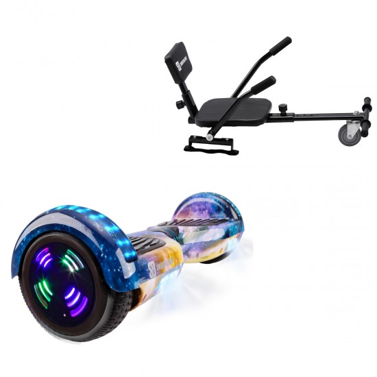 Elektromos Hoverboard csomag Komfortos Üléssel, 6.5 colos, Regular Galaxy Orange Junior, Standard Hatótávolság, Fekete Szivacsos ülés, Smart Balance