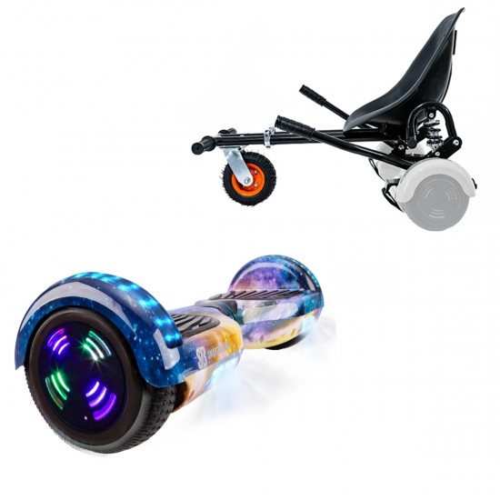 Elektromos Hoverboard GoKart Szett Lengéscsillapítókkal, 6.5 colos, Regular Galaxy Orange Junior, Standard Hatótávolság, Fekete HoverKart Lengéscsillapítókkal, Smart Balance