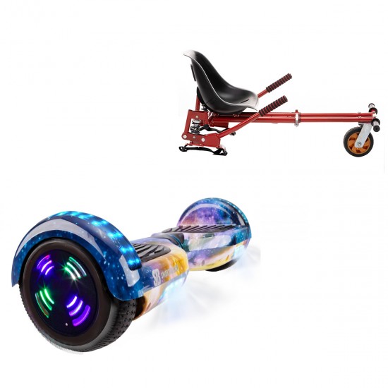 Elektromos Hoverboard GoKart Szett Lengéscsillapítókkal, 6.5 colos, Regular Galaxy Orange Junior, Standard Hatótávolság, Piros HoverKart Lengéscsillapítókkal, Smart Balance