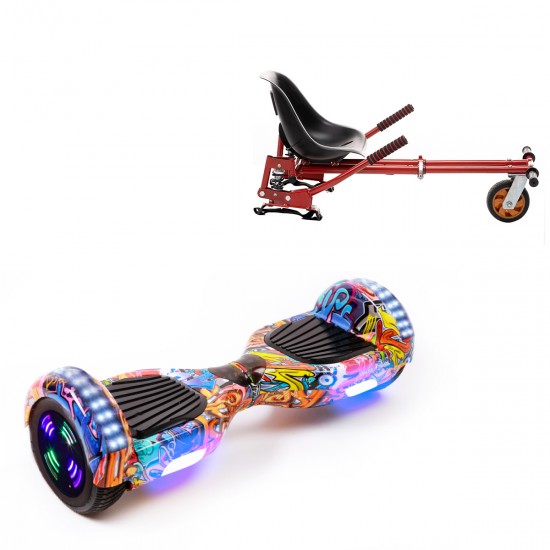 Elektromos Hoverboard GoKart Szett Lengéscsillapítókkal, 6.5 colos, Regular HipHop Orange Junior, Standard Hatótávolság, Piros HoverKart Lengéscsillapítókkal, Smart Balance
