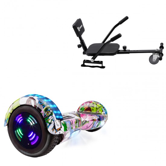 Elektromos Hoverboard csomag Komfortos Üléssel, 6.5 colos, Regular Multicolor Junior, Standard Hatótávolság, Fekete Szivacsos ülés, Smart Balance