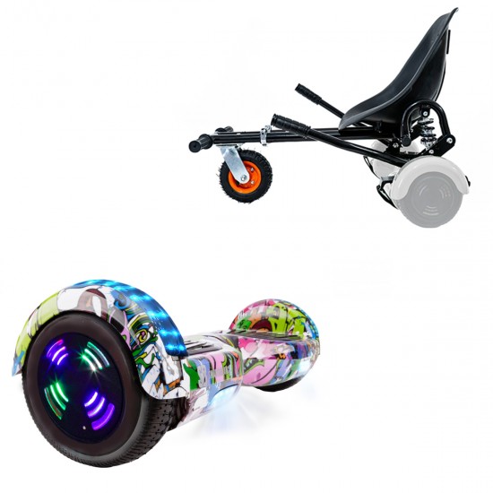 Elektromos Hoverboard GoKart Szett Lengéscsillapítókkal, 6.5 colos, Regular Multicolor Junior, Standard Hatótávolság, Fekete HoverKart Lengéscsillapítókkal, Smart Balance