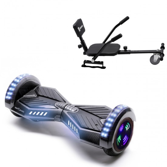 Elektromos Hoverboard csomag Komfortos Üléssel, 6.5 colos, Transformers Carbon Junior, Standard Hatótávolság, Fekete Szivacsos ülés, Smart Balance