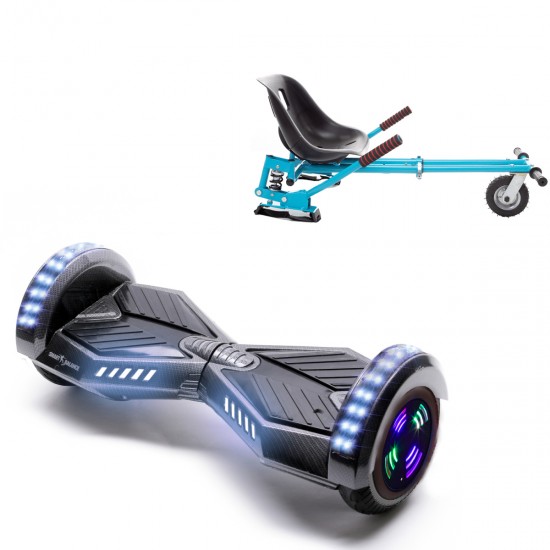 Elektromos Hoverboard GoKart Szett Lengéscsillapítókkal, 6.5 colos, Transformers Carbon Junior, Standard Hatótávolság, Kék HoverKart Lengéscsillapítókkal, Smart Balance