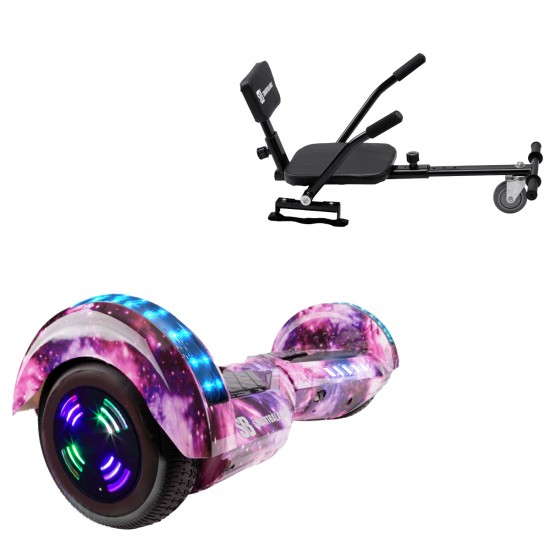 Elektromos Hoverboard csomag Komfortos Üléssel, 6.5 colos, Transformers Galaxy Pink Junior, Standard Hatótávolság, Fekete Szivacsos ülés, Smart Balance