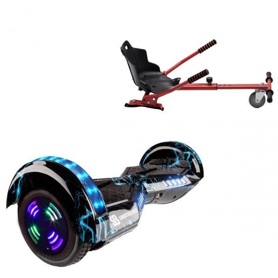 Elektromos Hoverboard Standard GoKart Szett, 6.5 colos, Transformers Thunderstorm Blue Junior, Standard Hatótávolság, és Piros Hoverkart, Smart Balance