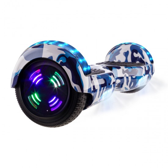 Elektromos Hoverboard GoKart Szett Lengéscsillapítókkal, 6.5 colos, Regular Camouflage Blue Junior, Standard Hatótávolság, Fekete HoverKart Lengéscsillapítókkal, Smart Balance 2